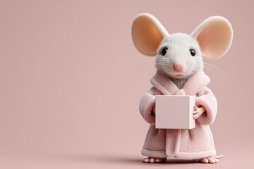 Fototapeta premium Adorable mouse in spa robe with cosmetics