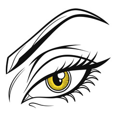 Obraz premium Minimalist Abstract Eye Logo with Yellow Iris – Modern Sharp Black Vector Icon for Branding