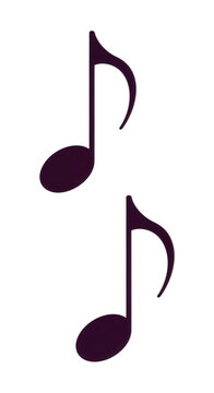 Two eighth note music symbols in dark purple isolated on transparent background
