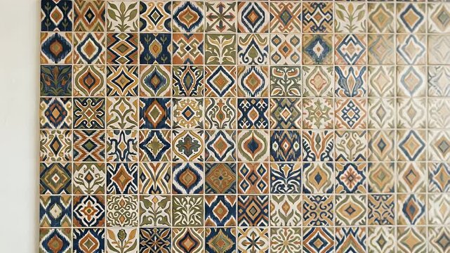Design culturally rich tile patterns inspired by traditional weaving featuring organic elements and fine details in each tile. concept as Each tile pattern reflects organic shapes. Fine detailing evok