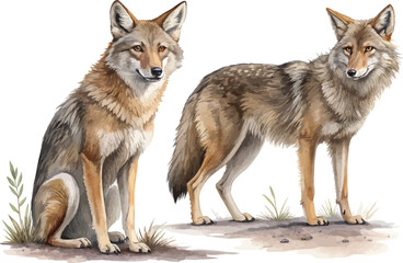 Obraz premium Watercolor Coyote Painting, Forest Predator vector illustration isolated on white background