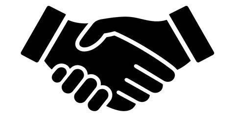 Fototapeta premium Black silhouette vector illustration of a business handshake symbol representing a professional deal partnership and teamwork agreement between two people shaking hands