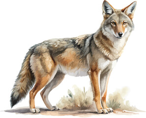 Obraz premium Watercolor Coyote Painting, Forest Predator illustration isolated on white background