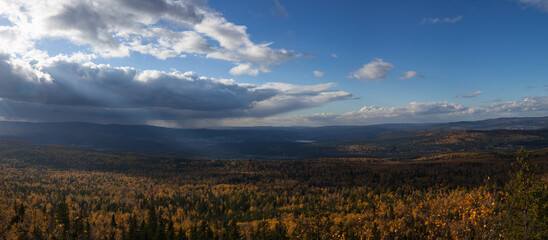 Fototapeta premium Autumn landscape from the top of the mountain.