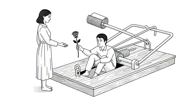 Man trapped in mouse trap device.