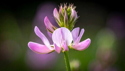 Obraz premium Close-up of a blooming flower with pink petals and a green stem