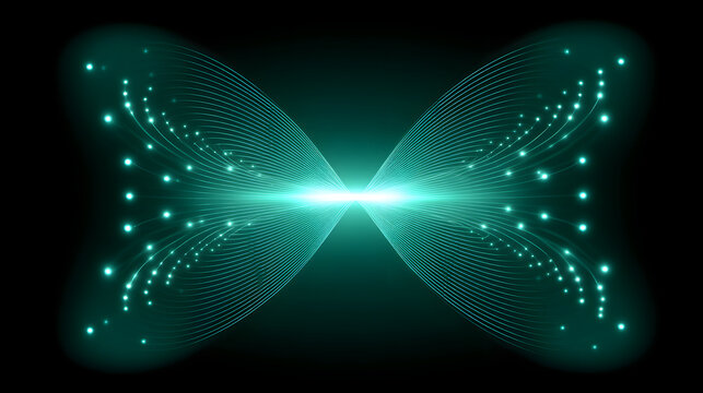 Digital sound wave tunnel glowing sound waveform neon light abstract green energy flow futuristic data stream particle line symmetry tech background pulse vibration sci fi pattern dynamic motion