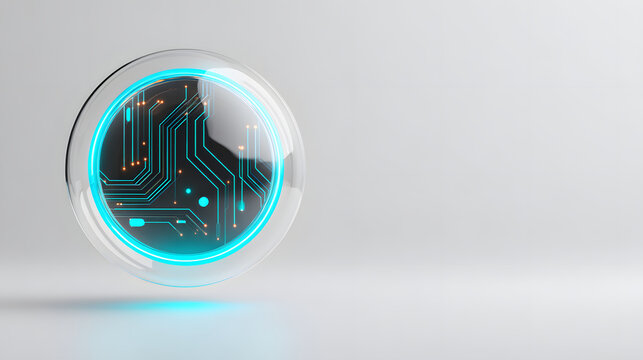 Futuristic minimal banner floating ccdade bb glowing neon circle futuristic icon digital button tech interface cyber circuit abstract technology concept clean modern background