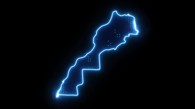 Neon Stroke Map Animation of Morocco with Glowing Light Effects