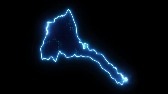 Neon Stroke Map Animation of ERITREA with Glowing Light Effects