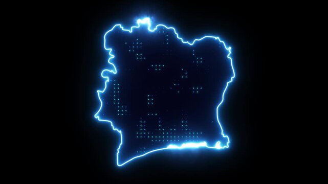 Neon Stroke Map Animation of IVORY COAST with Glowing Light Effects