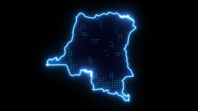 Neon Stroke Map Animation of Democratic Republic of Congo with Glowing Light Effects