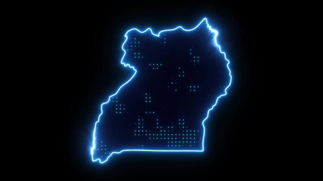 Neon Stroke Map Animation of UGANDA with Glowing Light Effects
