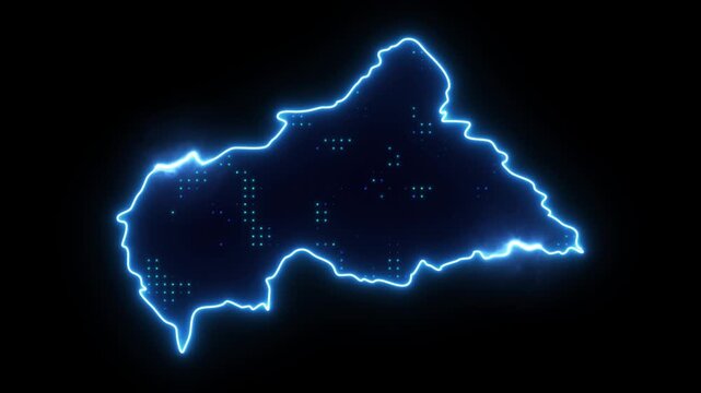 Neon Stroke Map Animation of Central African Republic with Glowing Light Effects