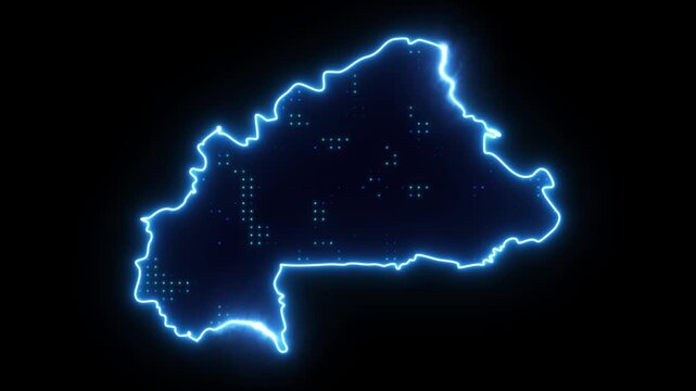 Neon Stroke Map Animation of Burkina Faso with Glowing Light Effects