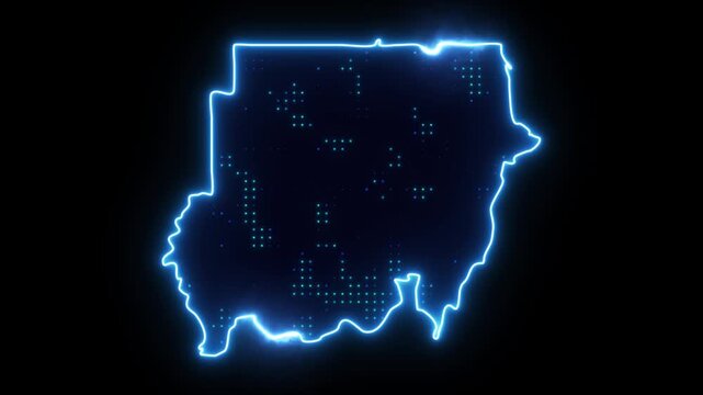 Neon Stroke Map Animation of SUDAN with Glowing Light Effects