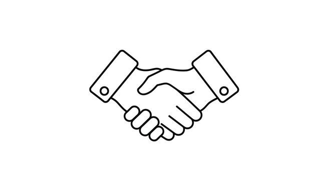 Two hands shaking in agreement a simple line art silhouette