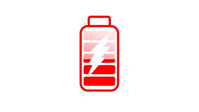 red battery low power symbol digital animation representing energy depletion warning and urgent charging need
