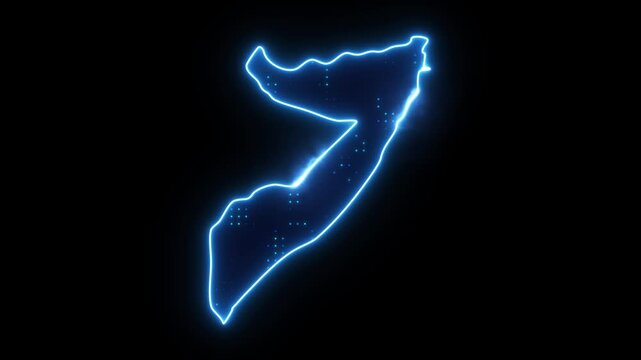 Neon Stroke Map Animation of SOMALIA with Glowing Light Effects