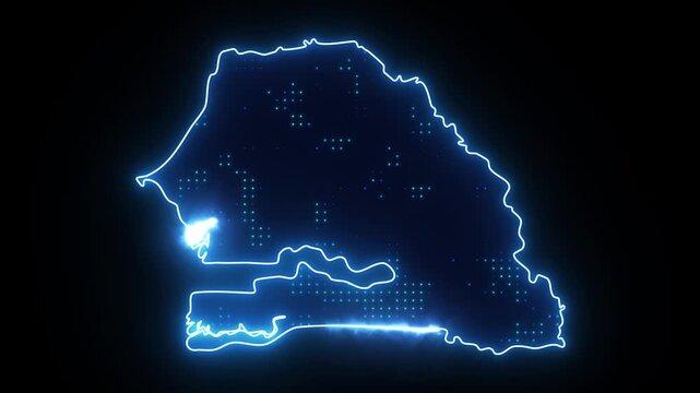 Neon Stroke Map Animation of SENEGAL with Glowing Light Effects
