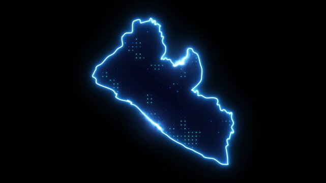Neon Stroke Map Animation of LIBERIA with Glowing Light Effects