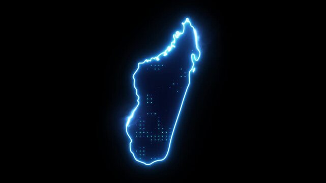 Neon Stroke Map Animation of MADAGASCAR with Glowing Light Effects