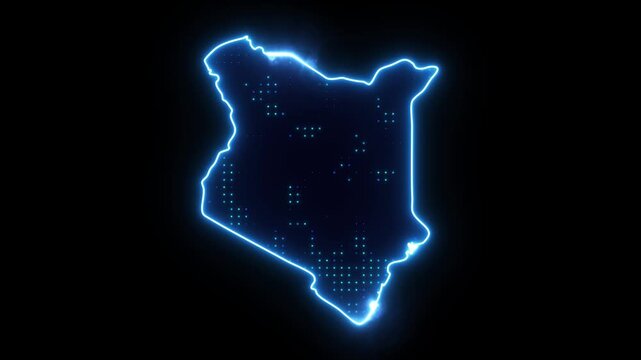 Neon Stroke Map Animation of KENYA with Glowing Light Effects