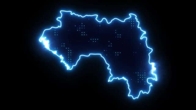 Neon Stroke Map Animation of GUINEA with Glowing Light Effects