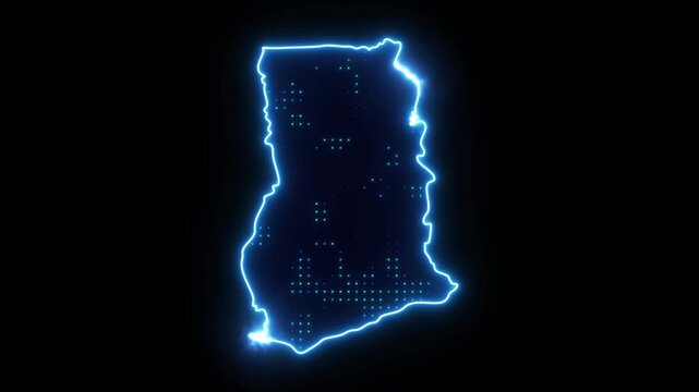 Neon Stroke Map Animation of GHANA with Glowing Light Effects