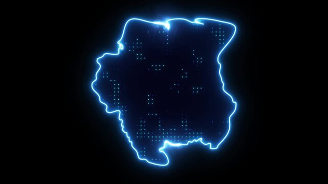 Neon Stroke Map Animation of SURINAME with Glowing Light Effects
