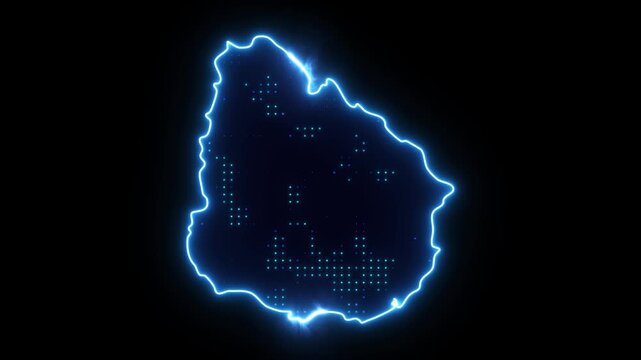 Neon Stroke Map Animation of Uruguay with Glowing Light Effects