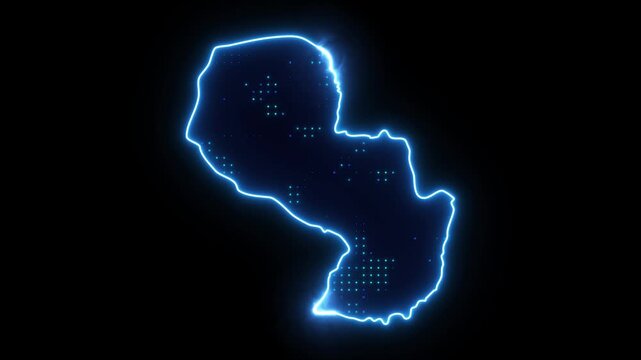 Neon Stroke Map Animation of PARAGUAY with Glowing Light Effects