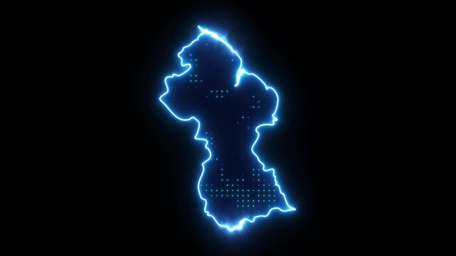 Neon Stroke Map Animation of GUYANA with Glowing Light Effects
