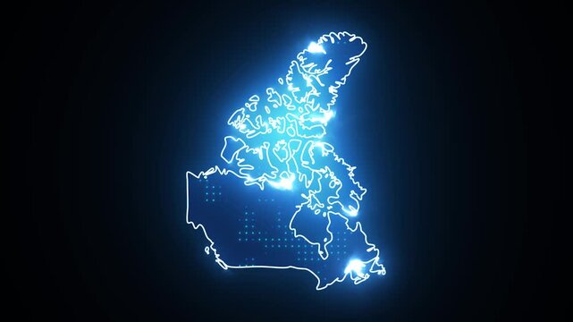 Neon Stroke Map Animation of CANADA with Glowing Light Effects
