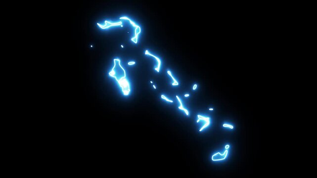 Neon Stroke Map Animation of BAHAMAS with Glowing Light Effects
