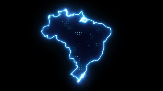 Neon Stroke Map Animation of BRAZIL with Glowing Light Effects