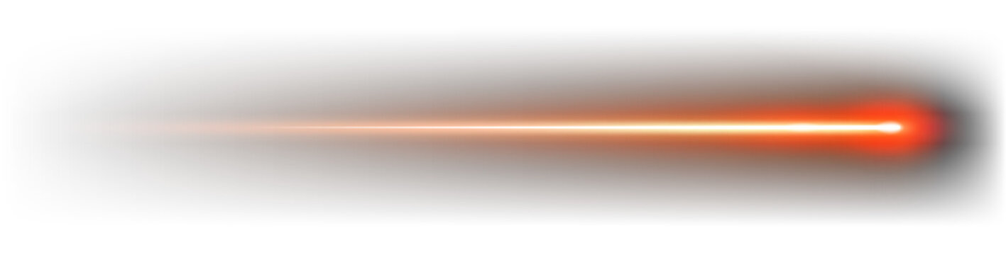 Laser beam on white background, moving light streak ray, glowing comet light flare.