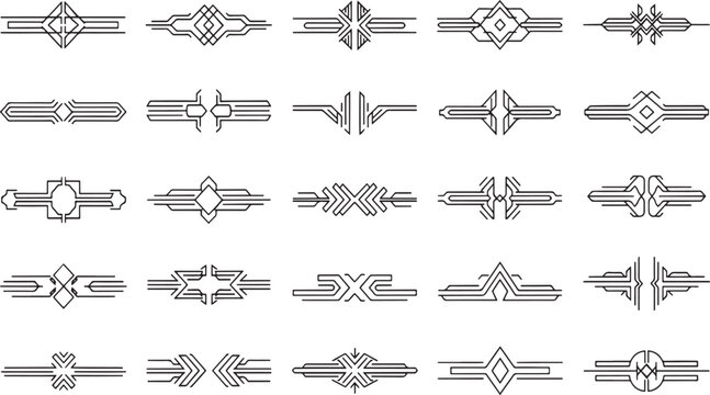 Intricate Geometric Dividers Vector Set - Vintage Ornamental Line Separators, Symmetric Flourishes, Elegant Arrow Borders & Decorative Text Dividers Black and White