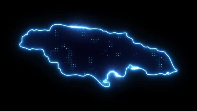 Neon Stroke Map Animation of JAMAICA with Glowing Light Effects