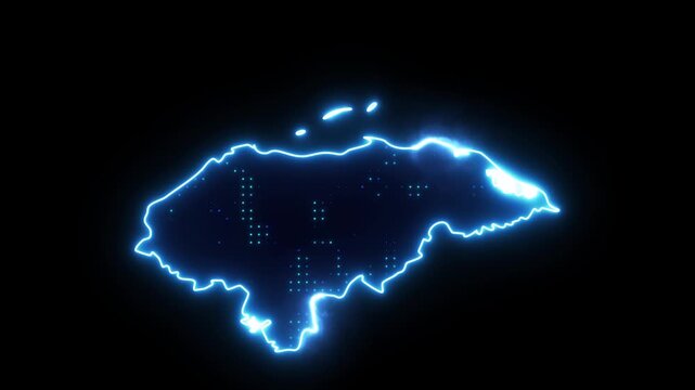 Neon Stroke Map Animation of HONDURAS with Glowing Light Effects