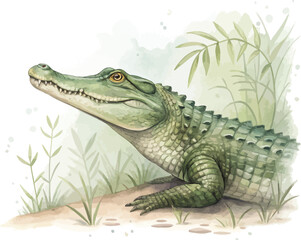 Fototapeta premium Hand-Painted Crocodile Watercolor, Wild Reptile Art, Isolated Vector Illustration