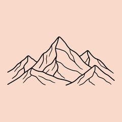 Obraz premium Minimal line mountain range on peach background line minimal peach background black lines simple mountain peaks