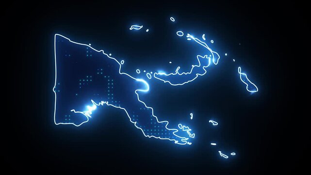 Neon Stroke Map Animation of PAPUA NEW GUINEA with Glowing Light Effects