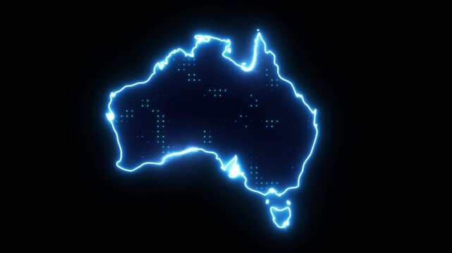 Neon Stroke Map Animation of AUSTRALIA with Glowing Light Effects