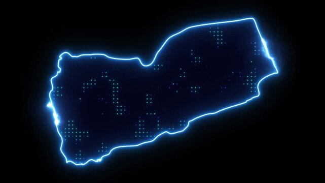 Neon Stroke Map Animation of YEMEN with Glowing Light Effects