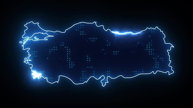 Neon Stroke Map Animation of Turkey with Glowing Light Effects