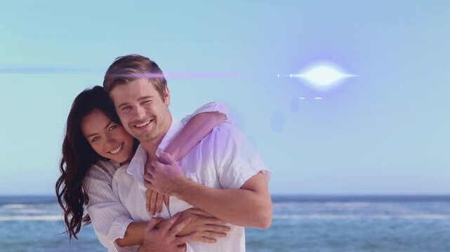 Composite image of caucasian mother and daughter against clouds in the sky