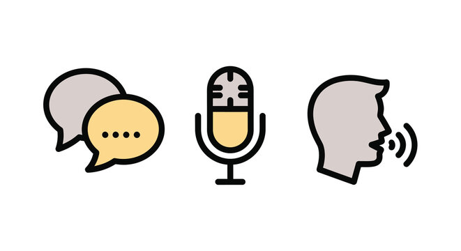 Communication icons depicting speech microphone and a head profile silhouette