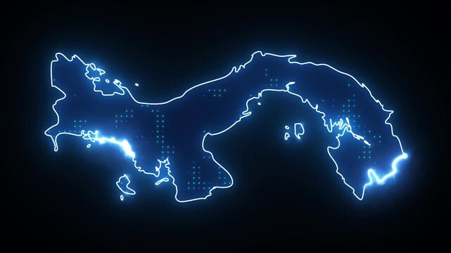 Neon Stroke Map Animation of PANAMA with Glowing Light Effects