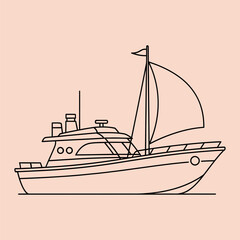 Minimal line of a motor sailboat on peach background motorboat line minimal peach background black lines © VARIOUS